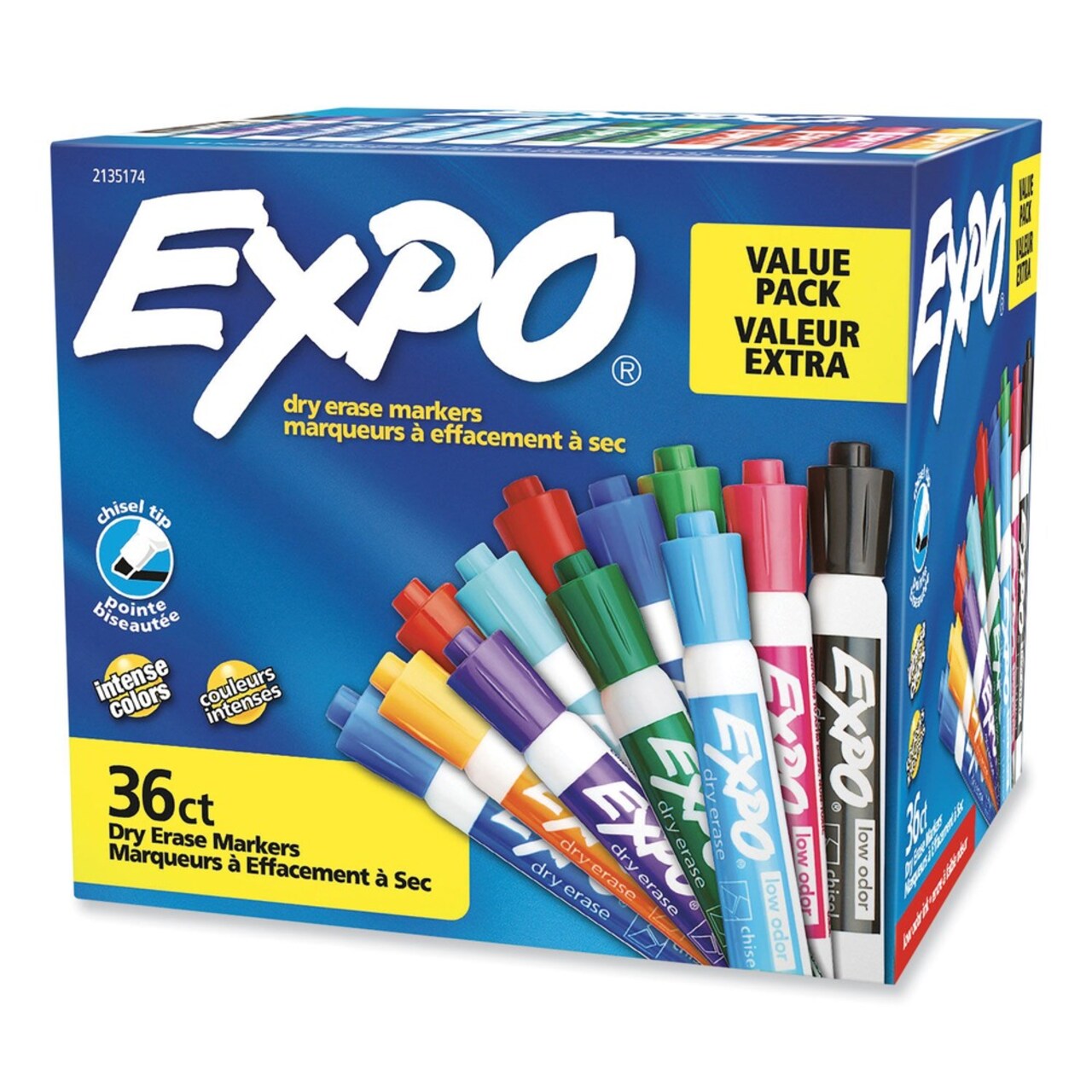 EXPO Broad Chisel Tip Low Odor Dry Erase Vibrant Color Markers - Assorted Colors (36/Pack)